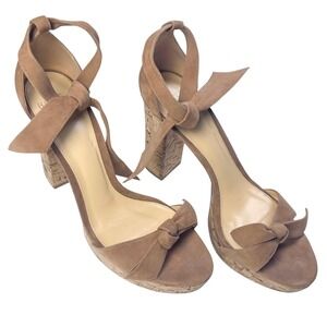ALEXANDRE BIRMAN Mabeleh Cork Suede Bows Nude Block Platform Heel $595 Sz‎ 39/9